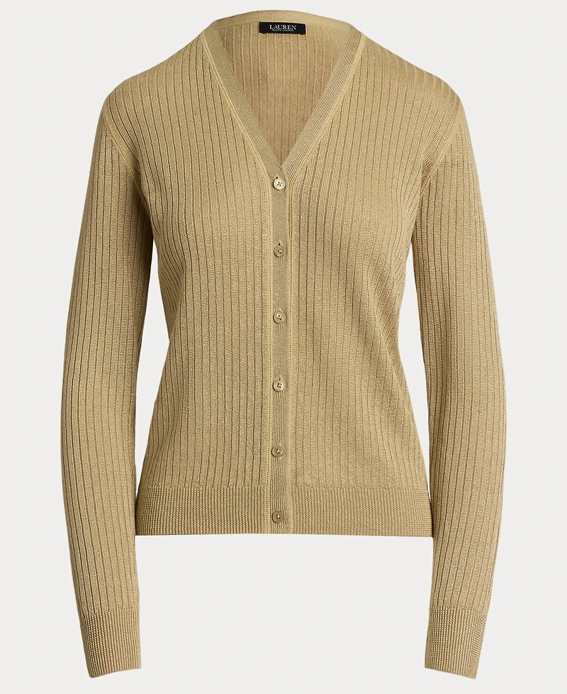 Lauren Ralph Women's Rib-Knit Linen-Blend V-Neck Cardigan