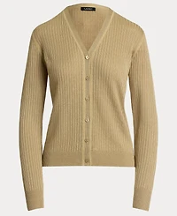 Lauren Ralph Women's Rib-Knit Linen-Blend V-Neck Cardigan