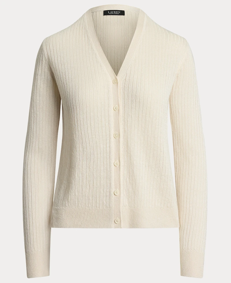 Lauren Ralph Women's Rib-Knit Linen-Blend V-Neck Cardigan