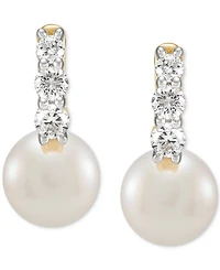 Grown With Love Cultured Freshwater Pearl (7-1/2mm) & Lab Grown Diamond (3/8 ct. t.w.) Small Hoop Earrings in 14k Gold