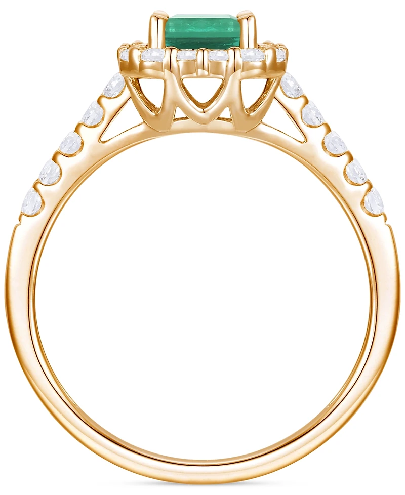 Emerald (1 ct. t.w.) & Diamond (3/8 Round Baguette Halo Ring 14k Gold (Also Ruby Sapphire)