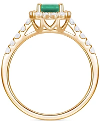 Emerald (1 ct. t.w.) & Diamond (3/8 Round Baguette Halo Ring 14k Gold (Also Ruby Sapphire)