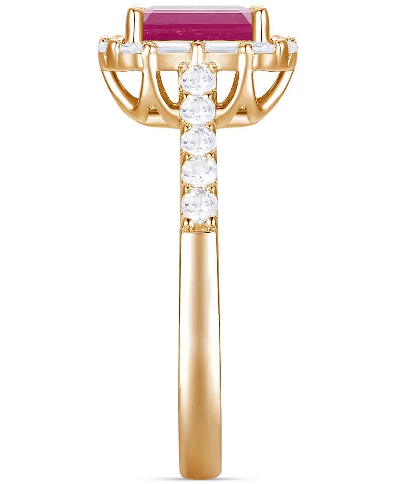 Emerald (1 ct. t.w.) & Diamond (3/8 Round Baguette Halo Ring 14k Gold (Also Ruby Sapphire)