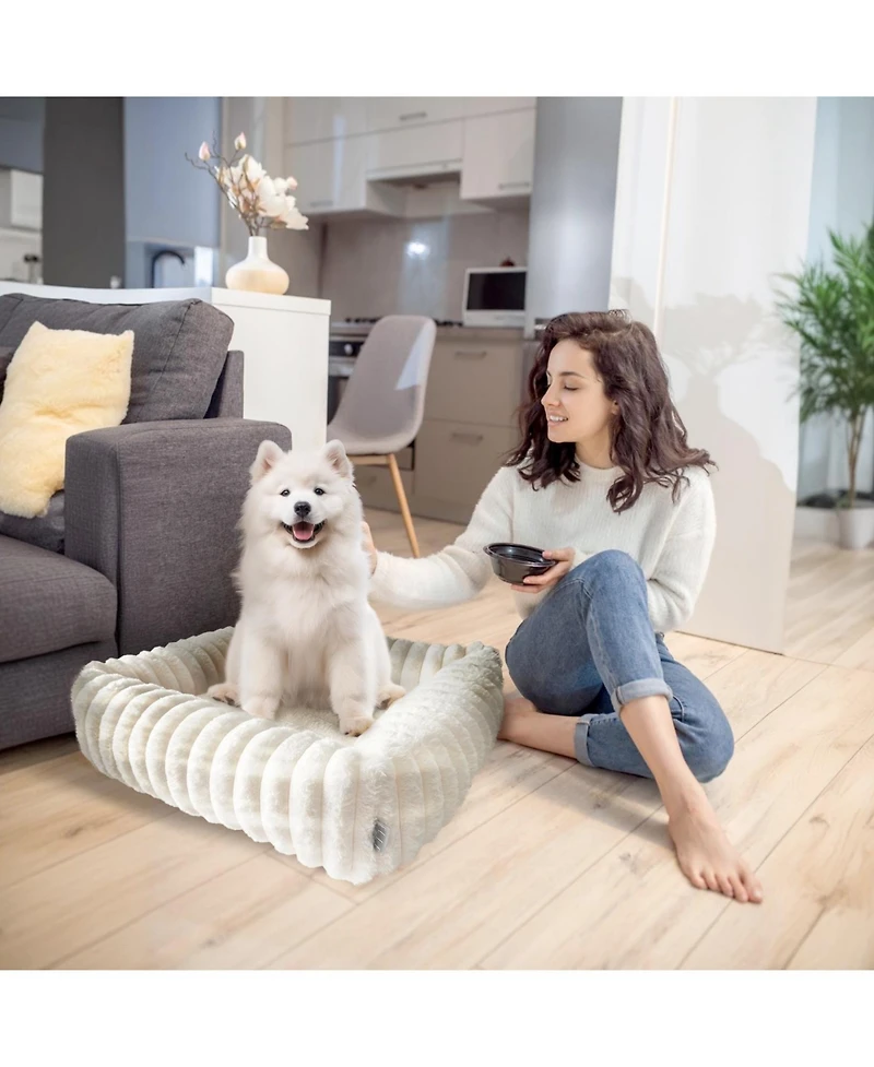 Elle Decor Square Plush Pet Cuddler Bed, Stylish and Comfortable Bedding for Dogs Cats