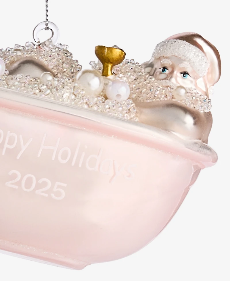 Holiday Lane Pastel Shine Pink Bathtub Santa Ornament, Macy's Exclusive