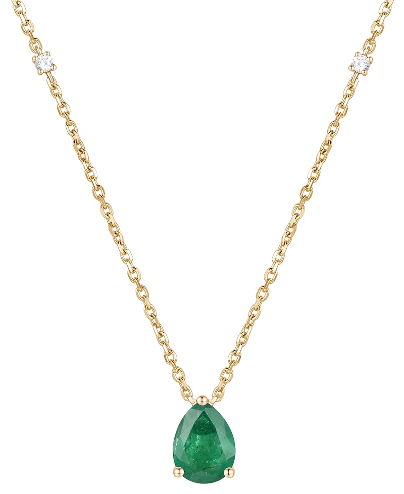 Emerald (1 ct. t.w.) & Diamond (1/20 17" Pendant Necklace 14k Gold (Also Ruby and Sapphire)