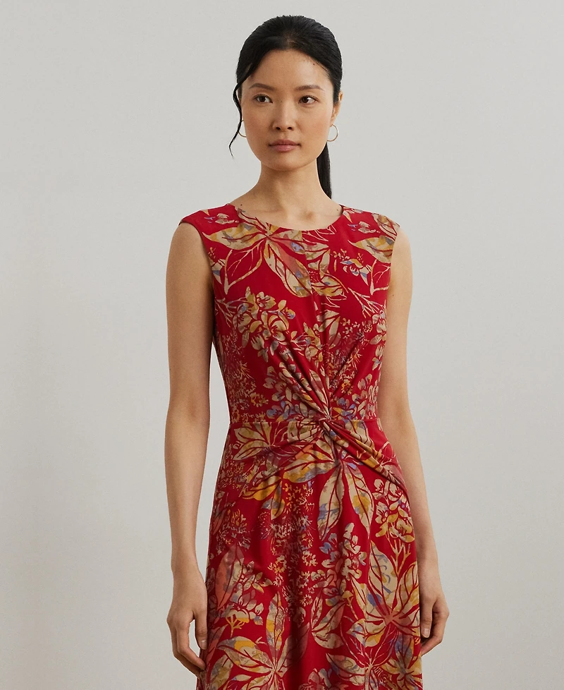 Lauren Ralph Women's Floral Twist-Front Stretch Jersey Dress