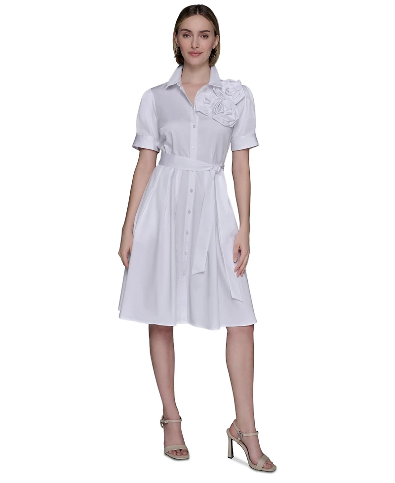 Karl Lagerfeld Paris Women's Floral-Applique Cotton Shirtdress