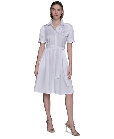 Karl Lagerfeld Paris Women's Floral-Applique Cotton Shirtdress