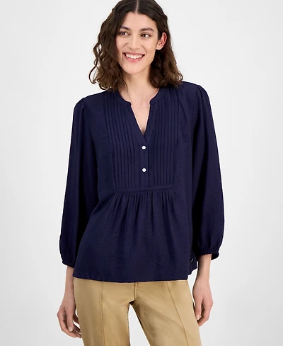 Nautica Jeans Women's 3/4-Sleeve Pintuck Blouse