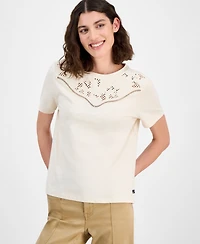 Nautica Jeans Women's Embroidered Cutout Top