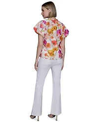 Karl Lagerfeld Paris Women's Floral-Print Flutter-Sleeve Blouse