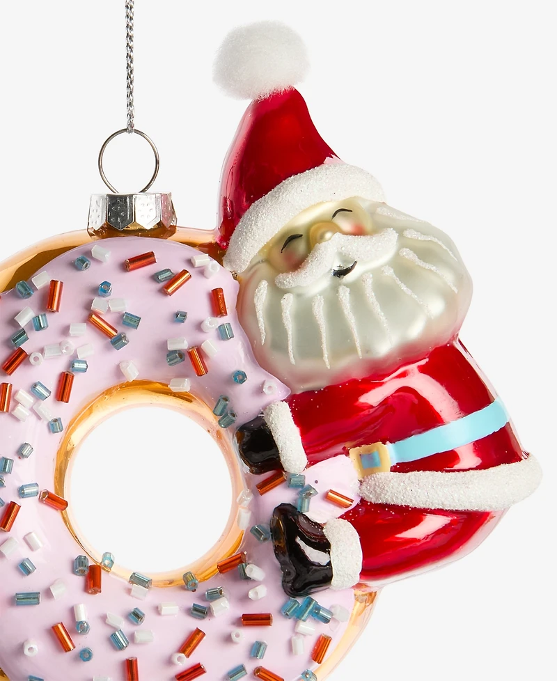 Holiday Lane Sugar Plum Glass Santa Donut Ornament, Macy's Exclusive
