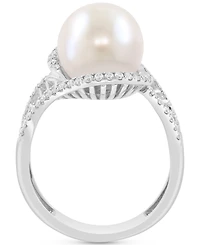 Effy Cultured Freshwater Pearl (11mm) & Diamond (1/3 ct. t.w.) Statement Ring in 14k White Gold