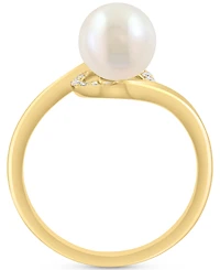 Effy Cultured Freshwater Pearl (7-1/2mm) & Diamond (1/20 ct. t.w.) Swirl Ring in 14k Yellow Gold
