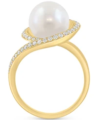 Effy Cultured Freshwater Pearl (10mm) & Diamond (1/4 ct. t.w.) Swirl Statement Ring in 14k Yellow Gold