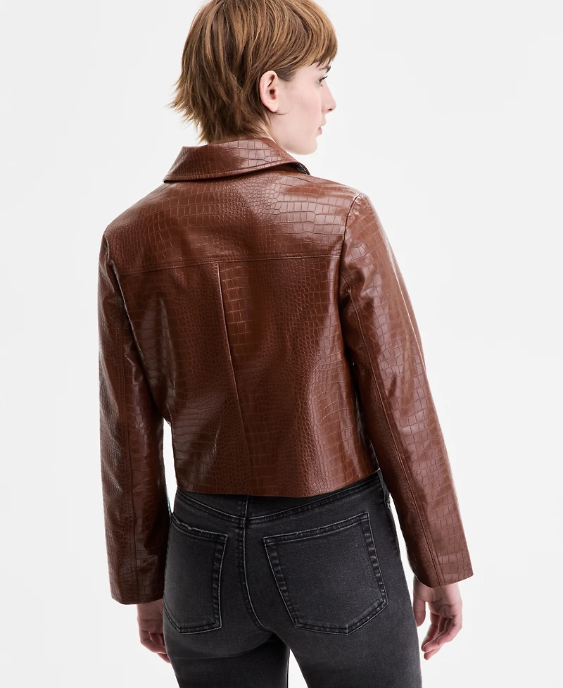 CoffeeShop Juniors' Croc-Embossed Faux-Leather Barn Jacket