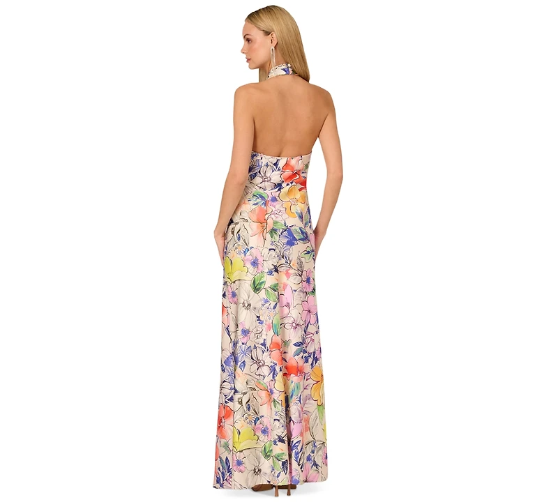 Adrianna Women's Printed Crossover-Neck Satin Gown