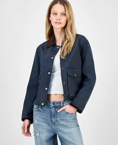 CoffeeShop Juniors' Corduroy-Collar Barn Jacket