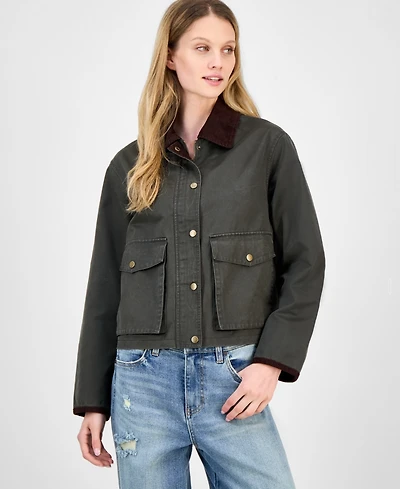 CoffeeShop Juniors' Corduroy-Collar Barn Jacket