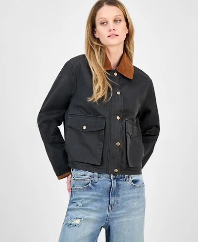 CoffeeShop Juniors' Corduroy-Collar Barn Jacket