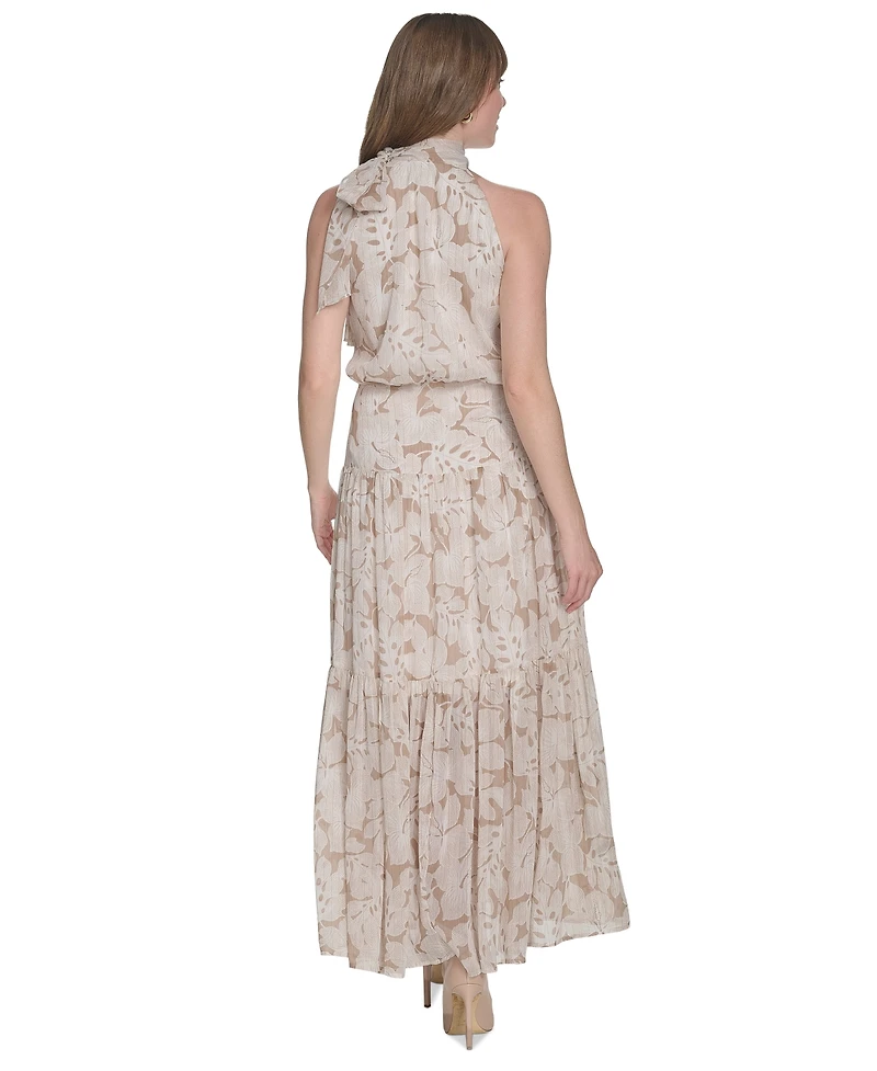 Tommy Hilfiger Women's Side-Tie Halter Tiered Maxi Dress