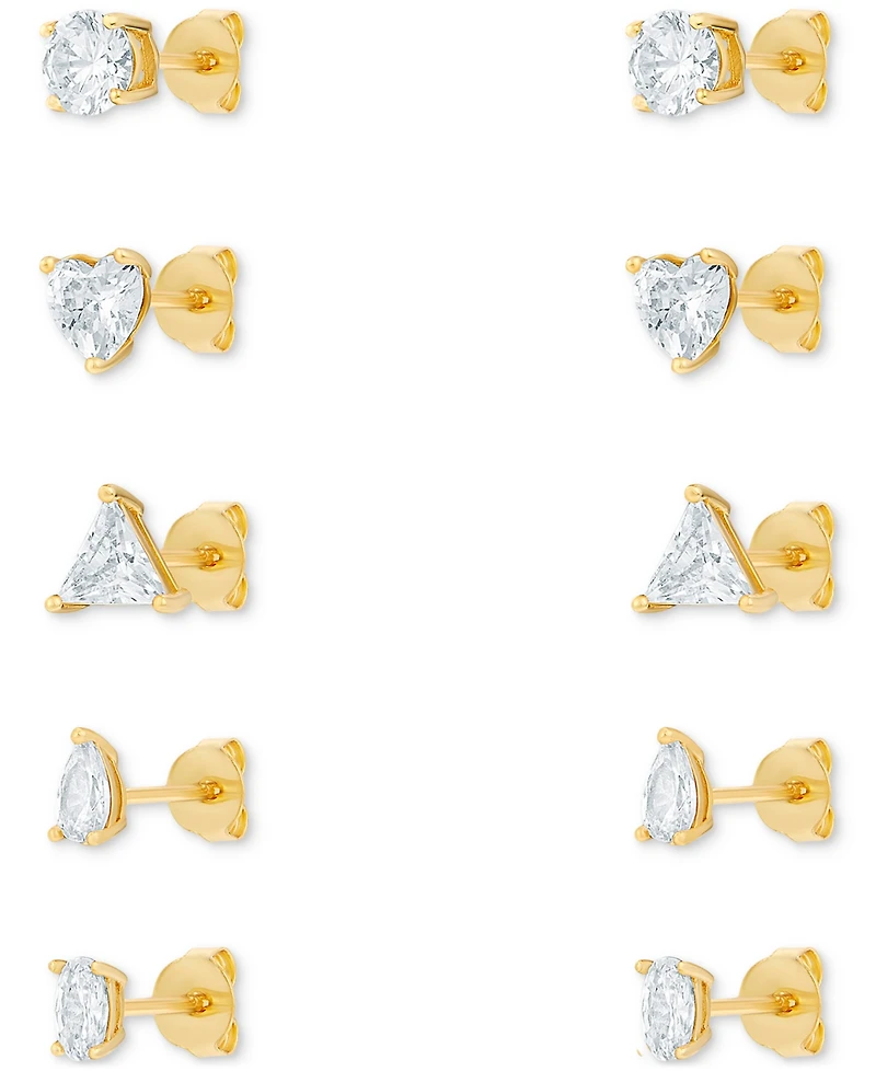 Giani Bernini 5-Pc. Set Mixed Cut Cubic Zirconia Stud Earrings in 18k Gold-Plated Sterling Silver, Exclusively at Macy's