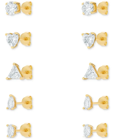 Giani Bernini 5-Pc. Set Mixed Cut Cubic Zirconia Stud Earrings in 18k Gold-Plated Sterling Silver, Exclusively at Macy's