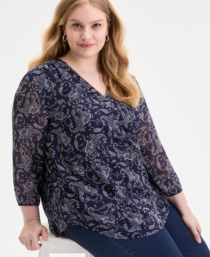 Jones New York Plus Kelly Paisley-Print Top