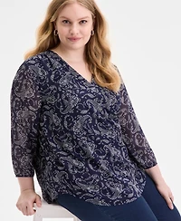 Jones New York Plus Kelly Paisley-Print Top