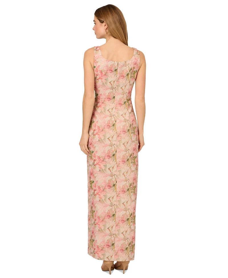 Adrianna Papell Women's Jacquard High-Slit Column Gown
