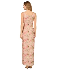 Adrianna Papell Women's Jacquard High-Slit Column Gown
