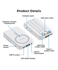 10000mAh Magnetic Power Bank w/ Stand- 3 Cables & Wireless Charging