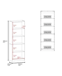 Dam Bookcase with Open Storage and 5 Shelves, Stained Walnut