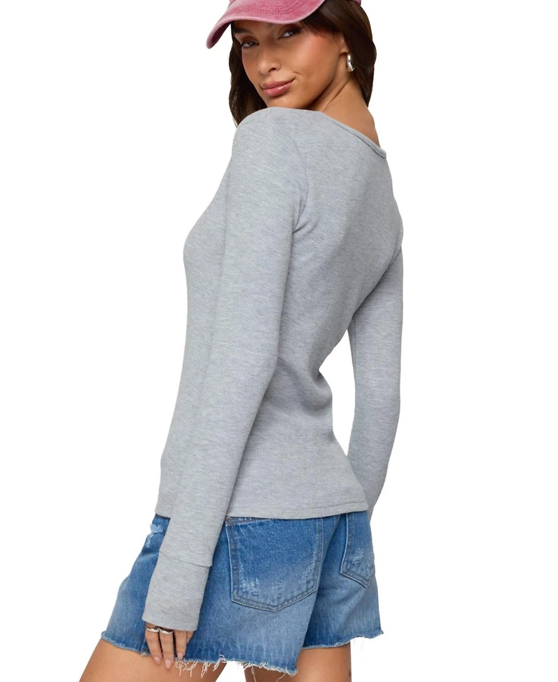 Edikted Women's Helaine Waffle Henley T Shirt