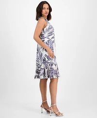 Robbie Bee Petite Printed Ruffle-Trim Sleeveless Shift Dress