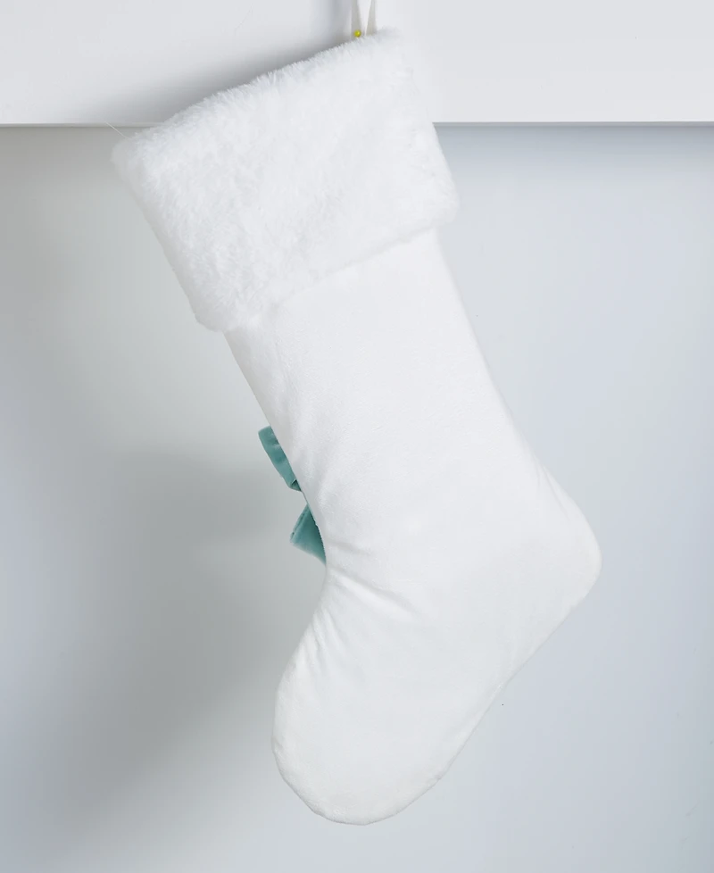 Holiday Lane Opulence Fuzzy White Blue Bow Stocking, Macy's Exclusive