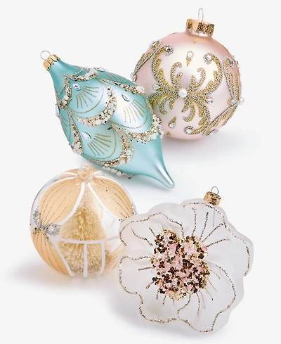 Holiday Lane Opulence Set of 4 Glass Mixed Ornaments, Macy's Exclusive