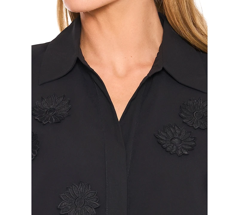 CeCe Women's Long-Sleeve Blouse with Floral Applique
