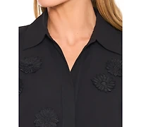 CeCe Women's Long-Sleeve Blouse with Floral Applique