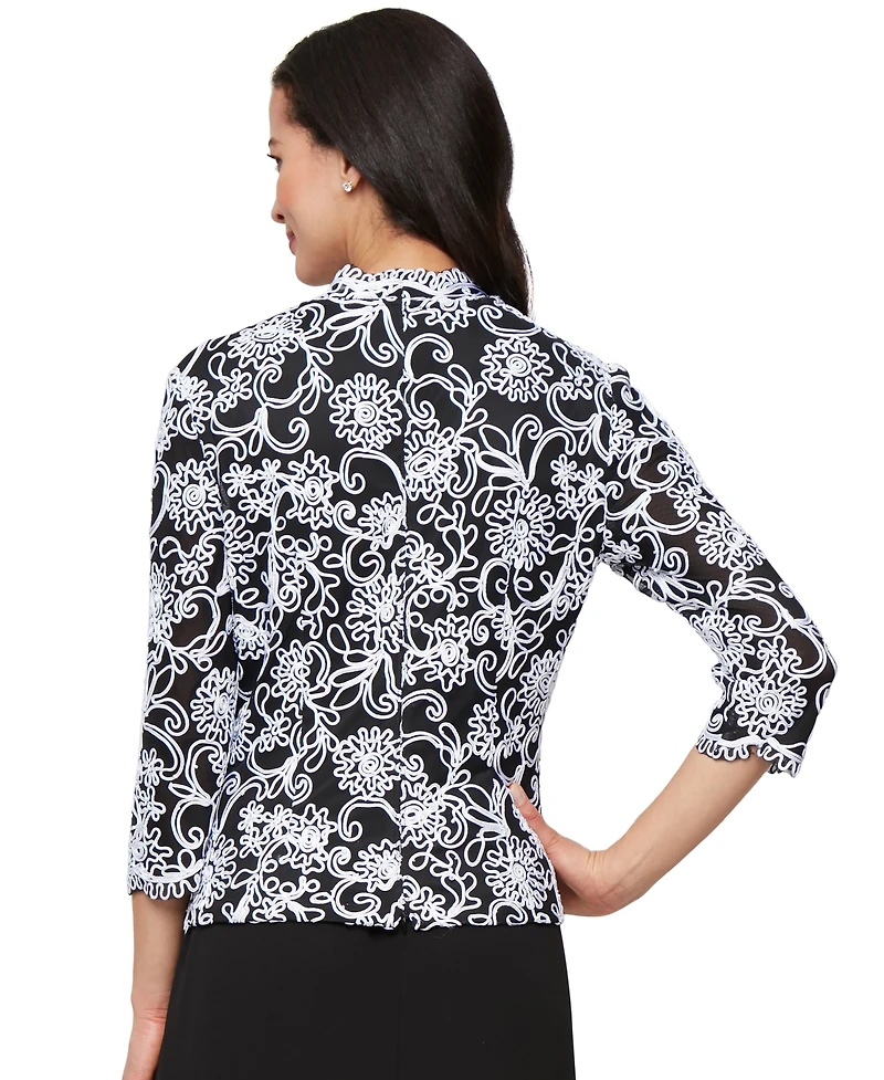Alex Evenings Women's 3/4-Sleeve Embroidered Blouse