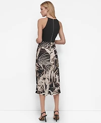 Dkny Women's Mixed-Media Tie-Front Midi Dress