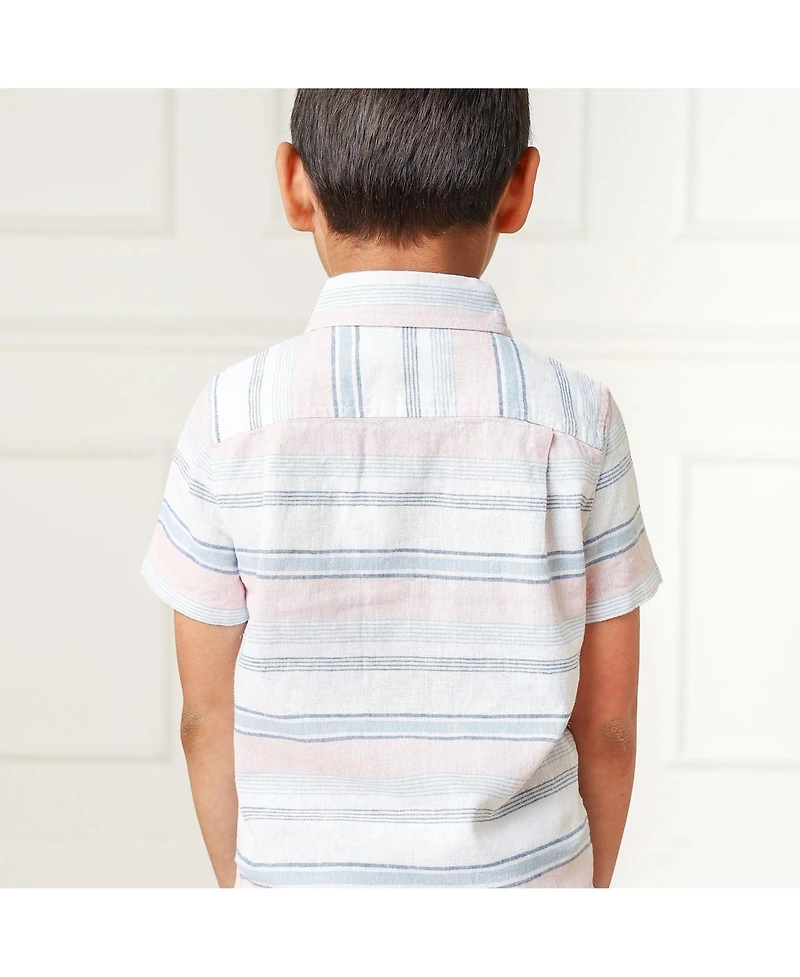 Hope & Henry Boys' Linen Short Sleeve Button Down Shirt, Kids