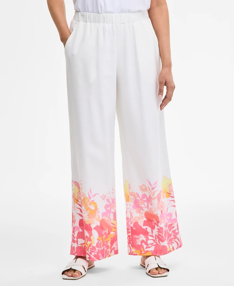 Jm Collection Women's Linen-Blend Printed Pants, Exclusively at Macy's