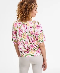 Jm Collection Petite Floral-Print Blouson Top, Exclusively at Macy's
