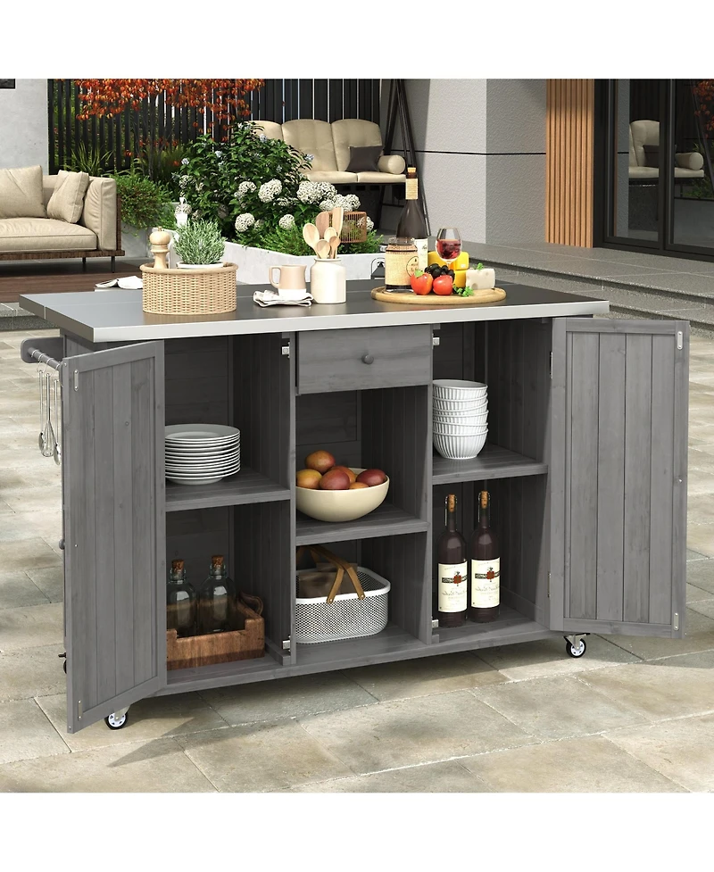 Mondawe Outdoor Kitchen Island Fir Wood Kitchen Island with Stainless Steel Top