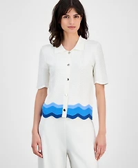 T Tahari Women's Striped-Hem Sleeveless Button Cardigan