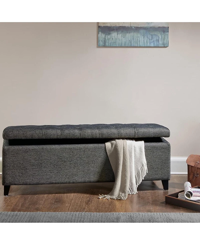 Tufted Upholstered Storage Bench with Button Top, Solid Wood Legs for Bedroom or Living Room, Hidden Blanket-The Pop Home