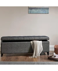 Tufted Upholstered Storage Bench with Button Top, Solid Wood Legs for Bedroom or Living Room, Hidden Blanket-The Pop Home