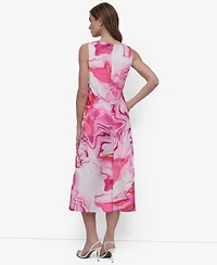 Dkny Women's Abstract-printed Cowlneck Sleeveless Midi Dress